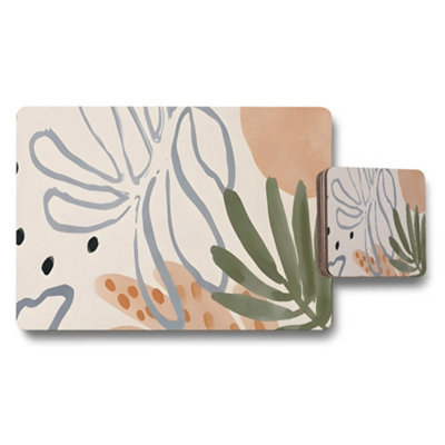 B&Q -  Abstract Botanical Placemat And Coaster Set With Leaf Design