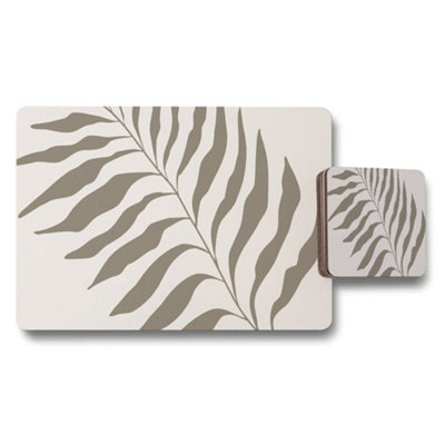 B&Q -  Leaf Pattern Placemats And Coaster Set Beige Taupe