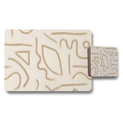 B&Q -  Abstract Line Art Placemat And Coaster Set In Beige Cream