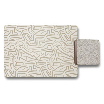 Benjamin Tate Design Beige Abstract Line Pattern Placemat And Coaster Set from B&Q