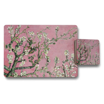 B&Q -  Cherry Blossom Placemats And Coaster Set Pink Background