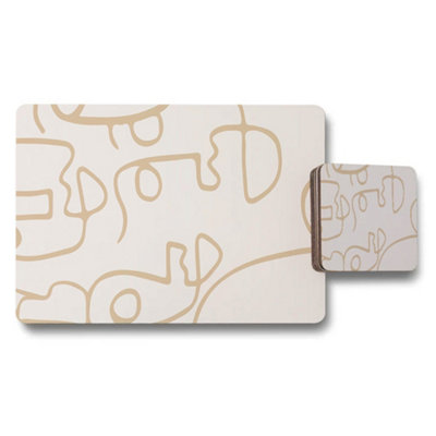 Benjamin Tate Design Abstract Line Art Placemat And Coaster Set Beige On Cream Background from B&Q