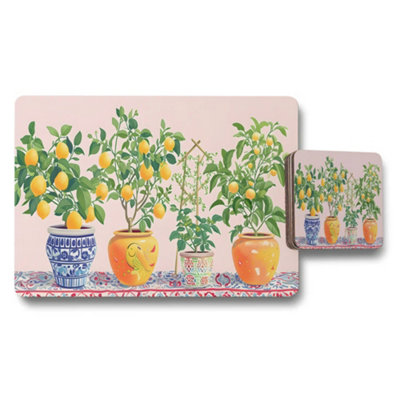 B&Q -  Lemon Garden Plant Pot Motif Placemat And Coaster Set
