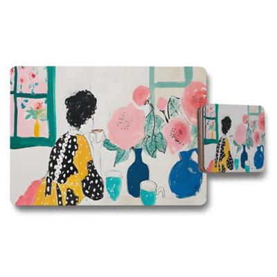 B&Q -  Colorful Floral Still Life Placemat And Coaster Set