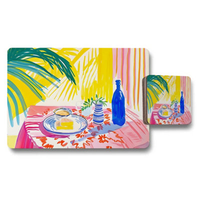 Benjamin Tate Design Colorful Placemat And Coaster Set With Tropical Palm Leaf Design from B&Q
