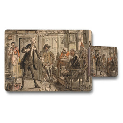 Benjamin Tate Design Vintage Tavern Scene Placemat And Coaster Set With Artwork from B&Q