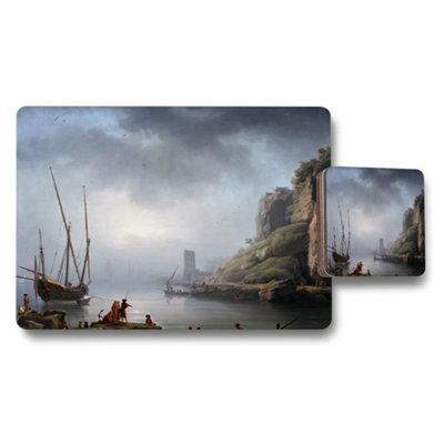 Benjamin Tate Design Harbor Landscape Placemat And Coaster Set With Boats from B&Q