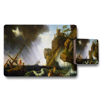 Benjamin Tate Design Stormy Seascape Placemat And Coaster Set With Cliffside Castle from B&Q