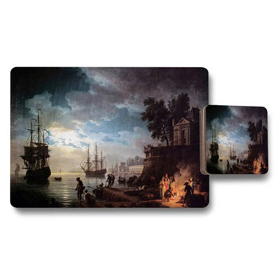 B&Q -  Harbor Scene Placemats And Coasters Set With Ship Painting