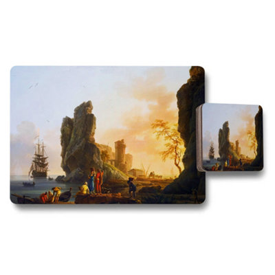 Benjamin Tate Design Seascape Placemats And Coaster Set With Historic Ship Scene from B&Q