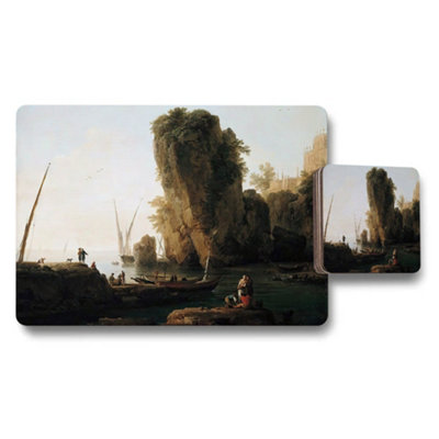 Benjamin Tate Design Placemat And Coaster Set Seascape Cliffside Landscape Artwork from B&Q