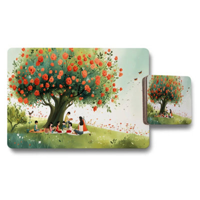 Benjamin Tate Design Romantic Rose Tree Picnic Placemat And Coaster Set from B&Q