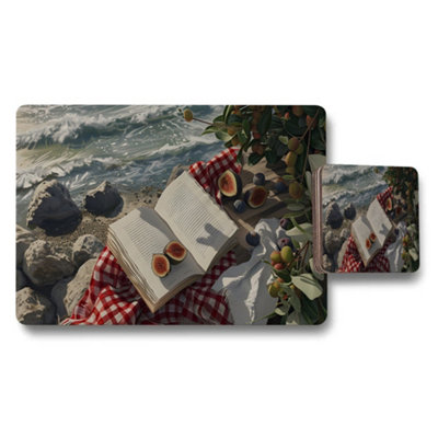 Benjamin Tate Design Seaside Picnic Placemat Coaster Set With Open Book And Juicy Fruits from B&Q