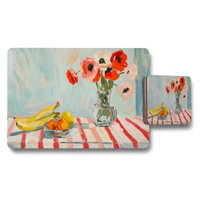 Benjamin Tate Design Floral Vase Still Life Placemat Coaster Set Table Decor Artwork from B&Q