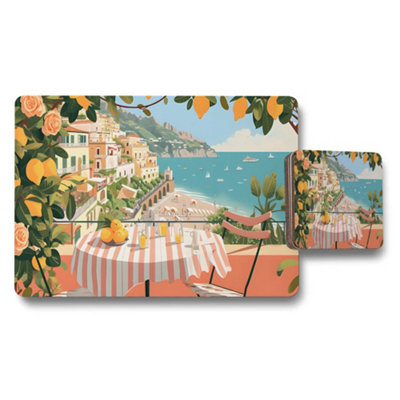 Benjamin Tate Design Mediterranean Lemon Terrace Placemat And Coaster Set from B&Q