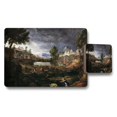 Benjamin Tate Design Landscape Placemats And Coaster Set With Classic River Scene Art from B&Q