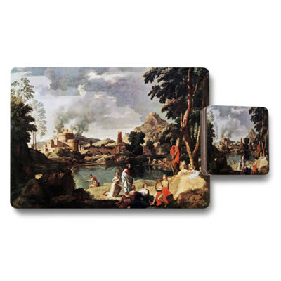 B&Q -  Placemat Coaster Set Featuring Classic Landscape Painting Artwork