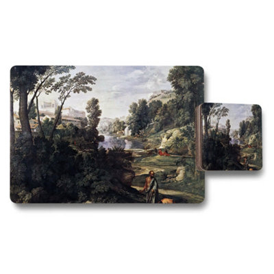 B&Q -  Landscape Placemats And Coaster Set With River View Scene