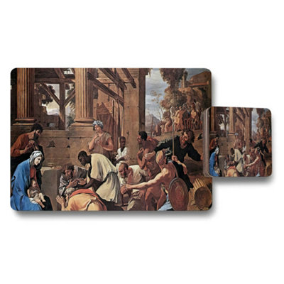 B&Q -  Placemat And Coaster Set Featuring Classical Biblical Scene Artwork