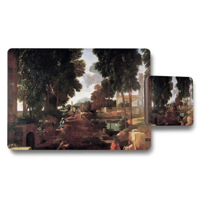 B&Q -  Vintage Landscape Placemats And Coaster Set With Garden Scene