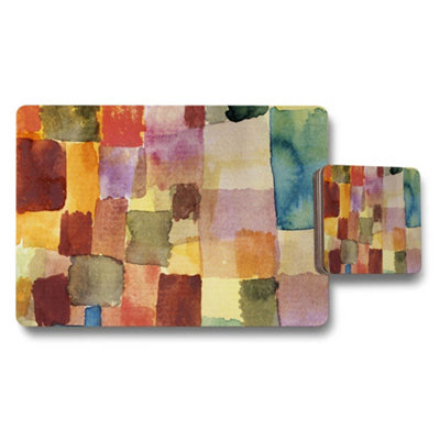 Benjamin Tate Design Colorful Abstract Patchwork Placemat And Coaster Set from B&Q