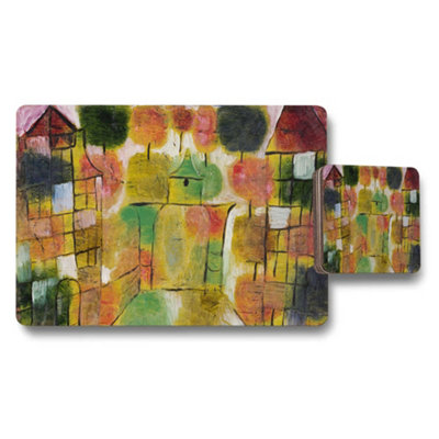 B&Q -  Abstract Colorful Cityscape Placemat And Coaster Set