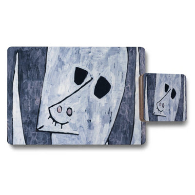 B&Q -  Abstract Blue Panda Face Placemat And Coaster Set For Dining