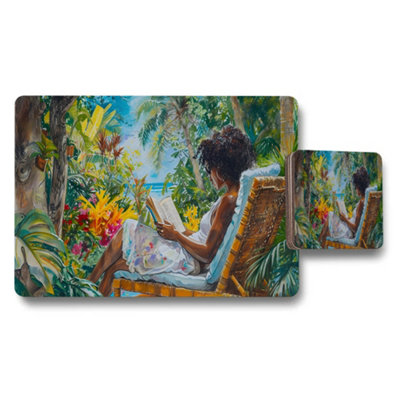 B&Q -  Tropical Garden Reading Woman Placemat And Coaster Set