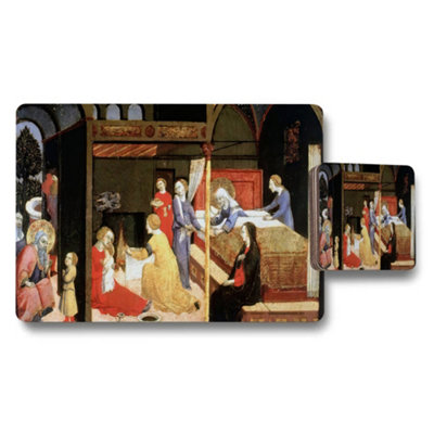B&Q -  Nativity Scene Placemat And Coaster Set Featuring Medieval Artwork