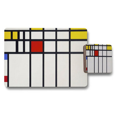Benjamin Tate Design Mondrian Inspired Placemat And Coaster Set With Geometric Grid Art from B&Q