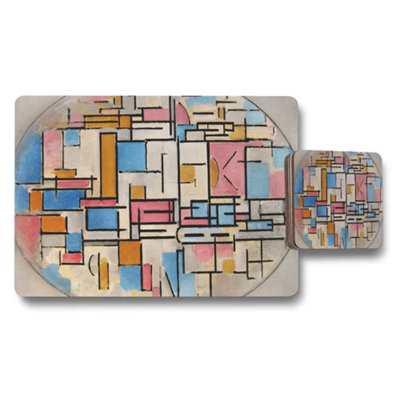B&Q -  Abstract Geometric Placemat And Coaster Set In Pastel Colors