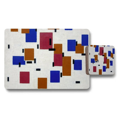 B&Q -  Abstract Geometric Placemat And Coaster Set With Colorful Squares