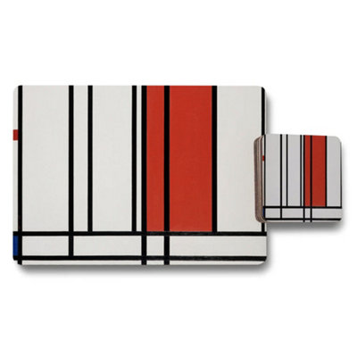 Benjamin Tate Design Mondrian Style Placemats And Coaster Set In Black White Red from B&Q