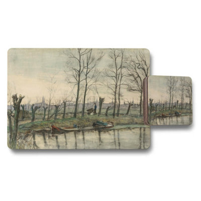 Benjamin Tate Design River Scene Landscape Placemat And Coaster Set In Watercolor Style from B&Q