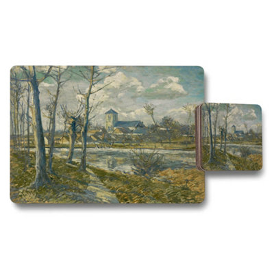 B&Q -  Impressionist River Village Landscape Placemat And Coaster Set