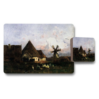 B&Q -  Impressionist Village Windmill Placemat Coaster Set