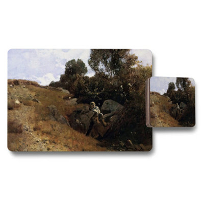B&Q -  Landscape Placemats And Coasters Set With Rustic Hill Scene