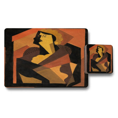 B&Q -  Geometric Abstract Art Placemat And Coaster Set With Warm Tones