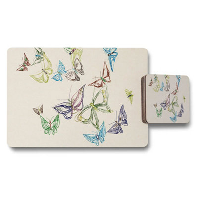 B&Q -  Butterfly Garden Placemats And Coaster Set With Colorful Butterflies
