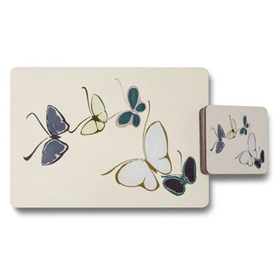 B&Q -  Butterfly Pattern Placemats And Coaster Set For Dining Table