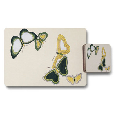 Benjamin Tate Design Butterfly Placemats And Coaster Set Green Yellow Design from B&Q