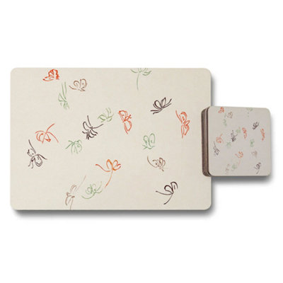 B&Q -  Colorful Butterfly Pattern Placemat And Coaster Set