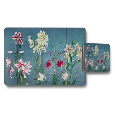 B&Q -  Gladiolus Floral Placemat And Coaster Set In Elegant Blue