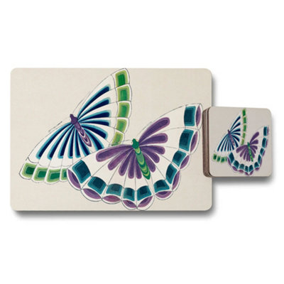 B&Q -  Butterfly Placemats And Coaster Set With Colorful Wings Design