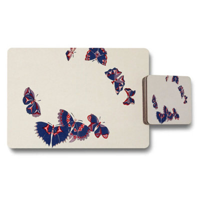 Benjamin Tate Design Butterfly Print Placemats And Coasters Set Beige Background from B&Q