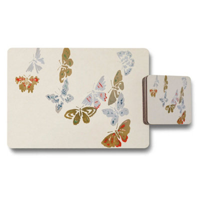 B&Q -  Butterfly Pattern Placemat And Coaster Set For Dining Table