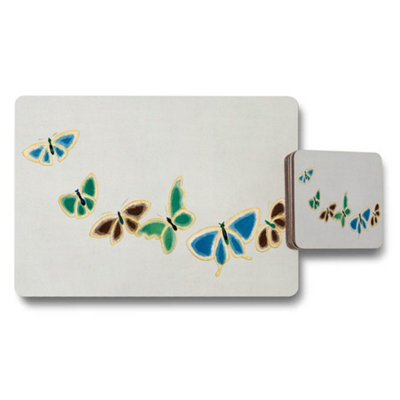 Benjamin Tate Design Butterfly Themed Placemats And Coaster Set With Colorful Butterfly Design from B&Q