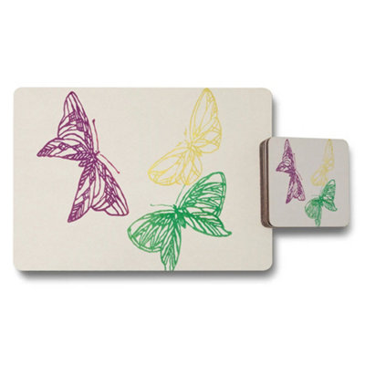 B&Q -  Butterfly Themed Placemats And Coasters Set With Colorful Wings