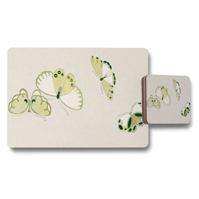 Benjamin Tate Design Butterfly Design Placemats And Coaster Set In Green Tones from B&Q
