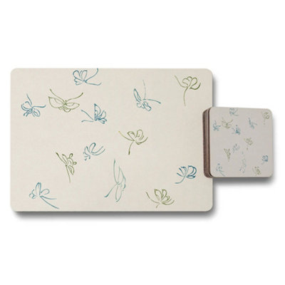 Benjamin Tate Design Butterfly Motif Placemat And Coaster Set For Dining Table from B&Q